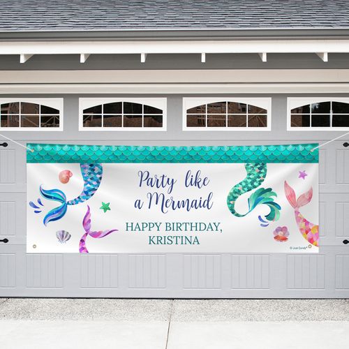 Personalized Mermaid Birthday Garage Banner - Mermaid Tails