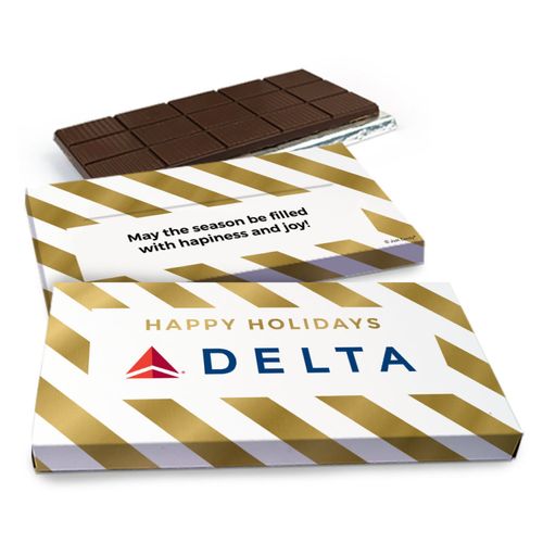 Deluxe Personalized Add Your Logo Happy Holidays Chocolate Bar in Metallic Gift Box (3oz Bar)