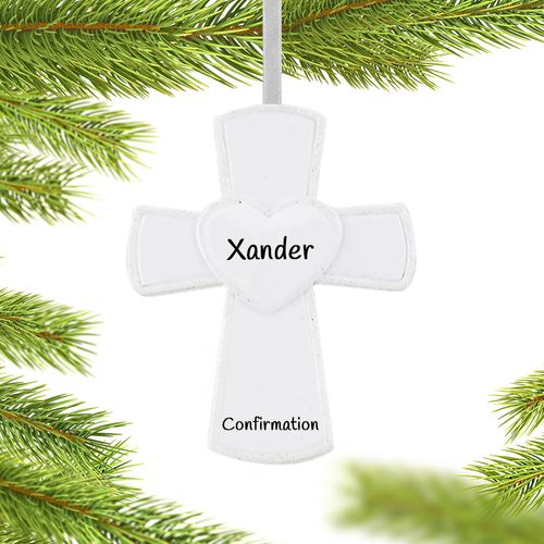 Personalized White Confirmation Cross with Heart