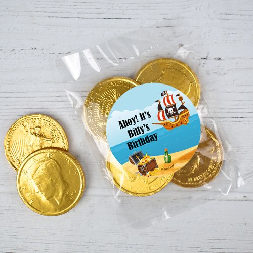 Personalized Pirate Birthday Chocolate Coin Candy Bags - Pirate Gold