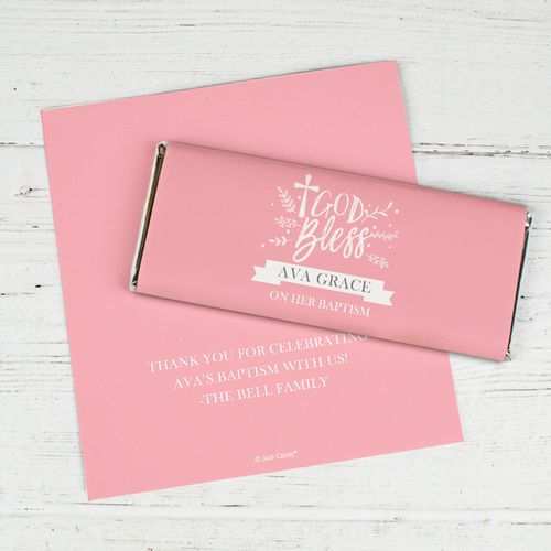 Personalized Baptism Chocolate Bar Wrappers Only - God Bless Floral