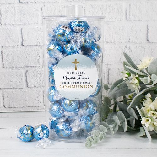 Personalized Communion Watercolor God Bless Lindor Truffles Canister Gift