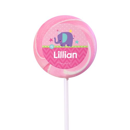 Birthday Personalized Small Light Pink Swirly Pop Elephant 1st Birthday (24 Pack)