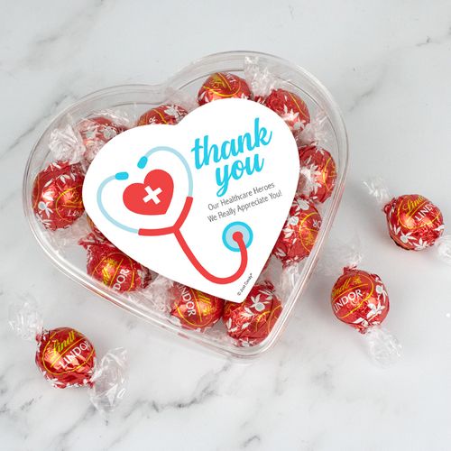 Personalized Thank You - Clear Heart Box with Lindor Truffles
