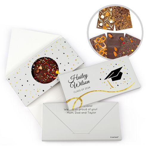 Personalized Cap and Confetti Graduation Gourmet Infused Belgian Chocolate Bars (3.5oz)
