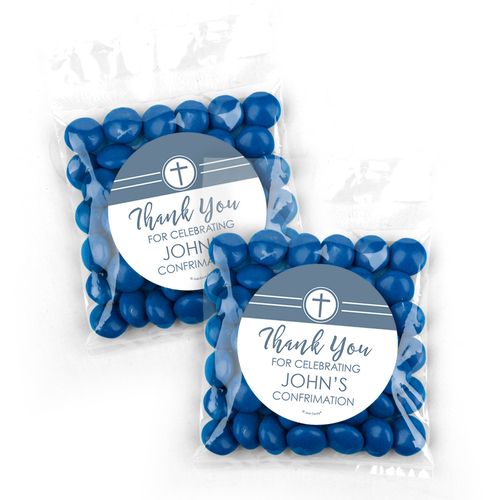 Personalized Confirmation Blue Cross Candy Bags - Just Candy Milk Chocolate Minis