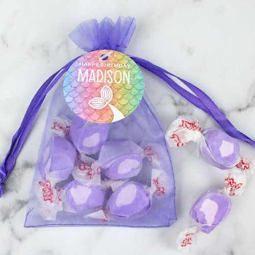 Personalized Mermaid Birthday Taffy Organza Bags - Rainbow Mermaid Tails