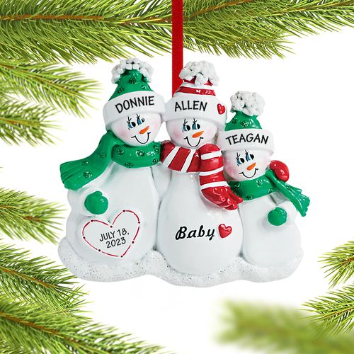 Personalized Pregnant Snowman Family of 3