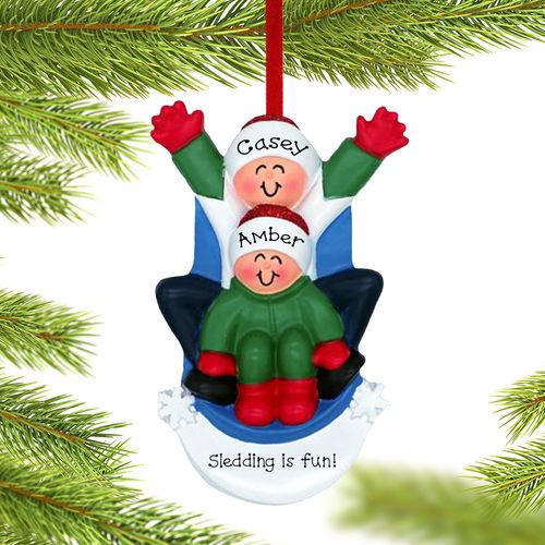 Sledding Couple Holiday Ornament
