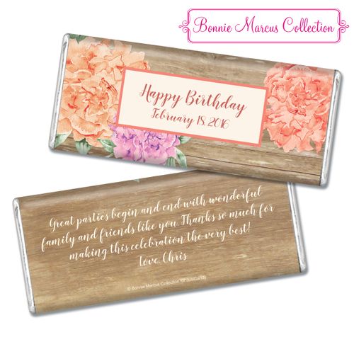 Bonnie Marcus Collection Personalized Chocolate Bar Chocolate and Wrapper Blooming Joy Birthday Party Favor