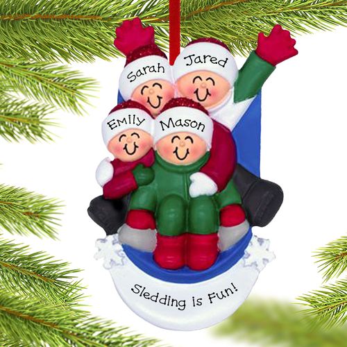 Sledding Family Of 4 Holiday Ornament