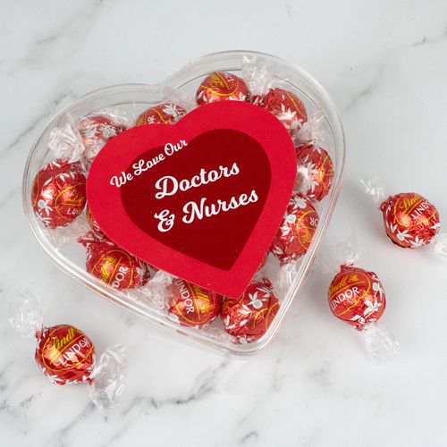 Personalized We Love Our Doctors and Nurses - Clear Heart Box with Lindor Truffles
