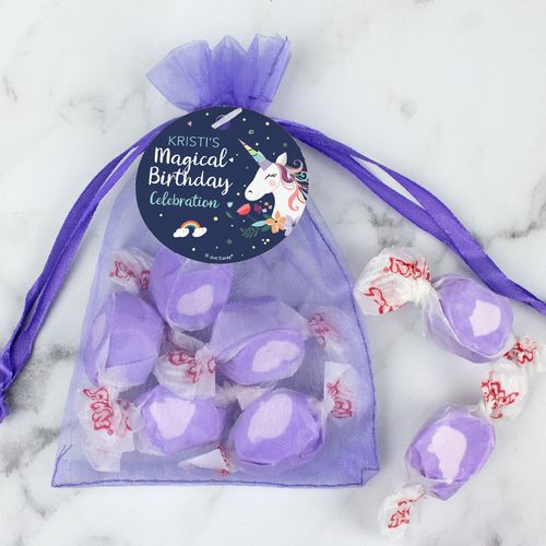 Personalized Unicorn Birthday Taffy Organza Bags - Blue Unicorn