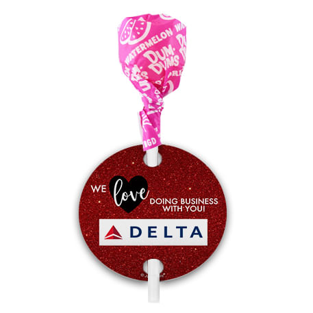 Personalized Corporate Dazzle Valentine's Day Dum Dums with Gift Tag (75 pops)