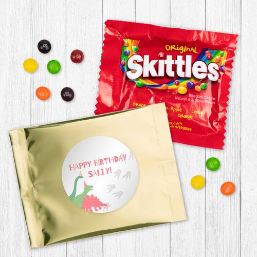 Personalized Dinosaur Birthday Skittles - Pink Dinosaur