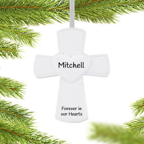 Personalized White Remembrance Cross with Heart