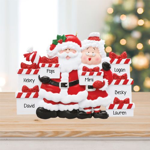 Family Of 7 Santa Claus With Presents Holiday Ornament