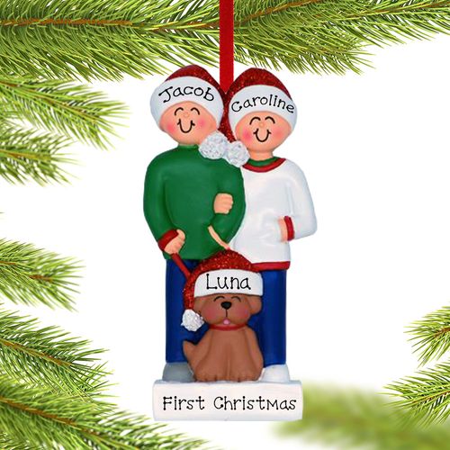 Couple With Brown Dog Holiday Ornament