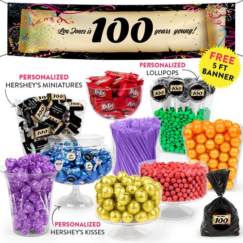 Personalized Milestone 100th Birthday Confetti Deluxe Candy Buffet
