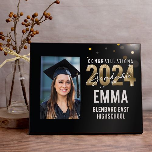 Personalized Picture Frame - Graduation Black and Gold Sparkle