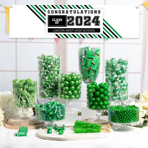 Personalized Green Graduation School Spirit Stripes Deluxe Candy Buffet