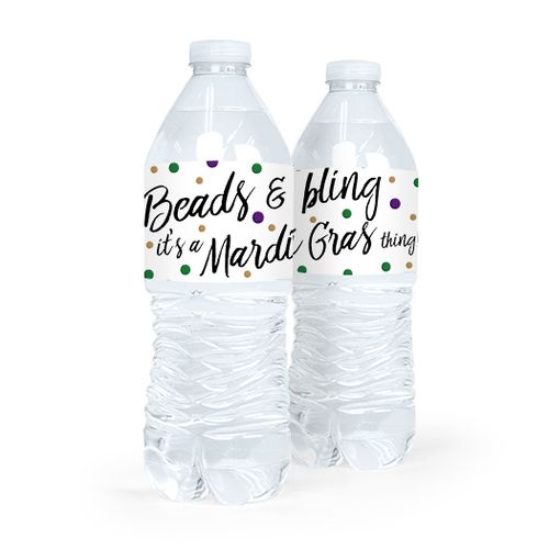 Mardi Gras Beads & Bling Water Bottle Sticker Labels (5 Labels)