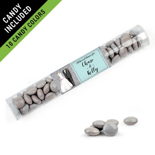 Personalized Rehearsal Dinner Favor Assembled Clear Tube Filled with Just Candy Milk Chocolate Minis