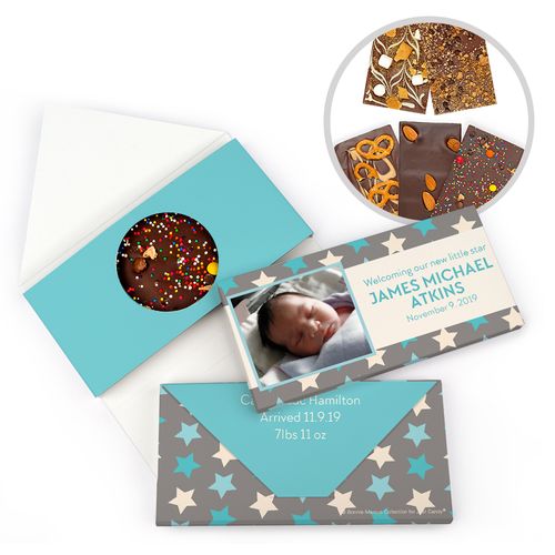 Personalized Bonnie Marcus Birth Announcement Baby Boy Star Boy Gourmet Infused Belgian Chocolate Bars (3.5oz)