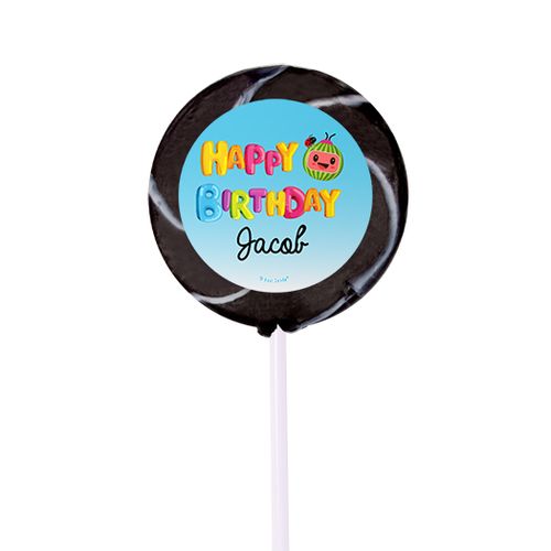 Kids Birthday Personalized Small Swirly Pop - Coco Melons Theme (24 Pack)