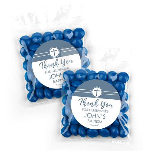 Personalized Baptism Blue Cross Candy Bags - Just Candy Milk Chocolate Minis