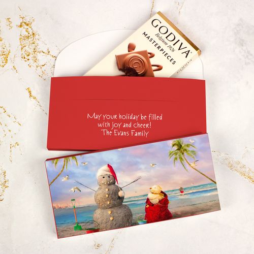Deluxe Personalized Tropical Snowman Christmas Godiva Chocolate Bar in Gift Box