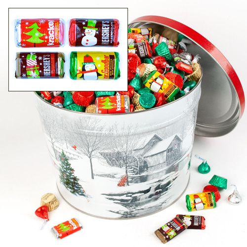 Snow Covered Mill 14 lb Hershey's Holiday Mix Tin