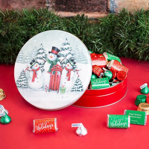 Personalized Hershey's Happy Holidays Snow Family Tin - 1 lb