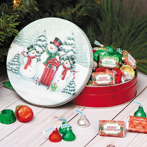 Personalized Hershey's Merry Christmass Snow Family Tin - 1 lb