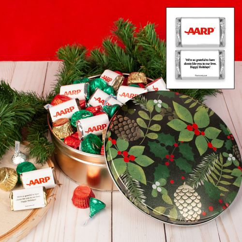 Personalized Golden Pinecones 1.5 lb Add Your Logo Hershey's Mix Tin