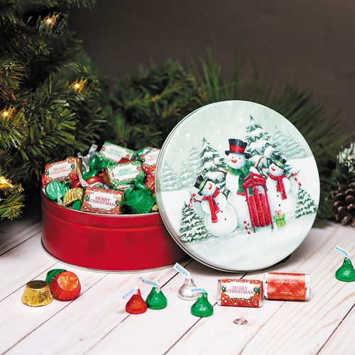 Personalized Hershey's Merry Christmas Snow Family Gift Tin - 1.5 lb