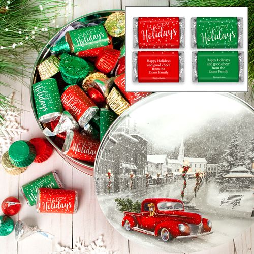 Personalized Snowy Drive 1.5 lb Happy Holidays Hershey's Mix Tin