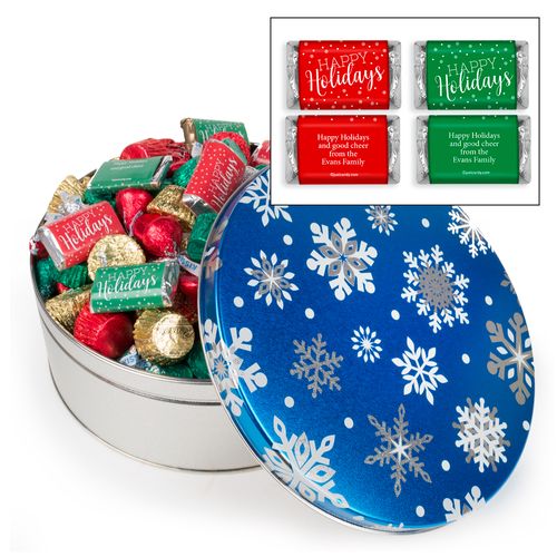 Personalized Blue Flurries 2.5 lb Happy Holidays Hershey's Mix Tin