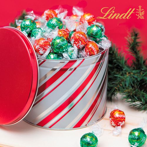 Candy Stripes 1.36lb Tin with Lindor Truffles by Lindt