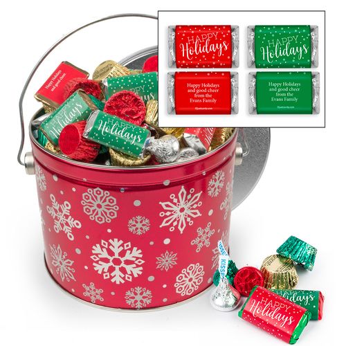 Personalized Red Snowflake 2.7 lb Happy Holidays Hershey's Mix Tin
