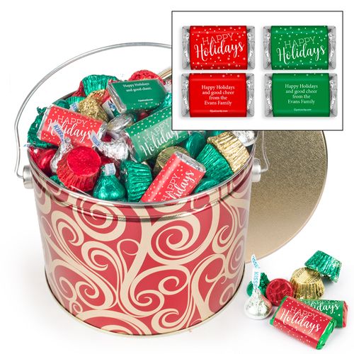 Personalized Golden Swirls 2.7 lb Happy Holidays Hershey's Mix Tin