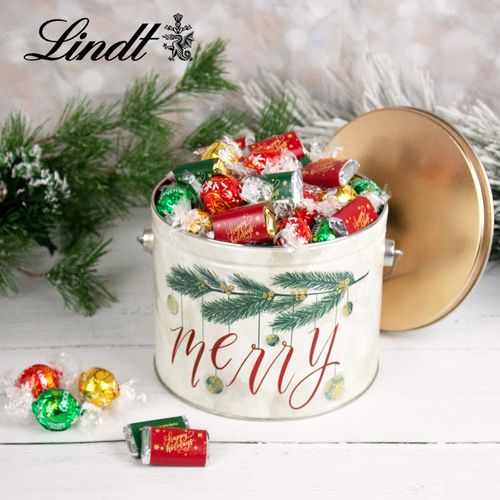 Very Merry Happy Holidays 1.9lb Tin Hershey's Miniatures & Lindt Truffles