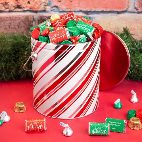 Personalized Hershey's Happy Holidays Mix Candy Stripes Tin - 3.7 lb