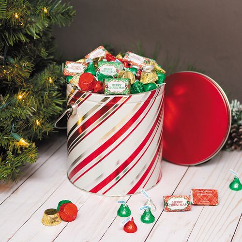 Personalized Hershey's Merry Christmas Mix Candy Stripes Tin - 3.7 lb