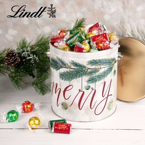 Very Merry Happy Holidays 3lb Tin Hershey's Miniatures & Lindt Truffles