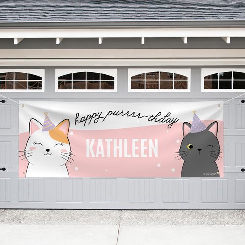 Personalized Kids Birthday Garage Banner - Cats