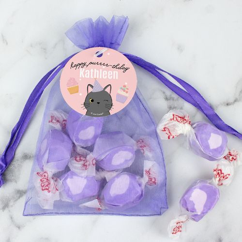 Personalized Cat Birthday Taffy Organza Bags - Happy Purrr-thday