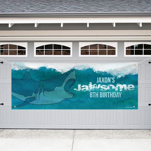 Personalized Kids Birthday Garage Banner - Jawsome