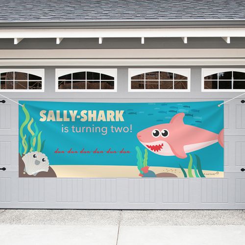 Personalized Kids Birthday Garage Banner - Girl Shark