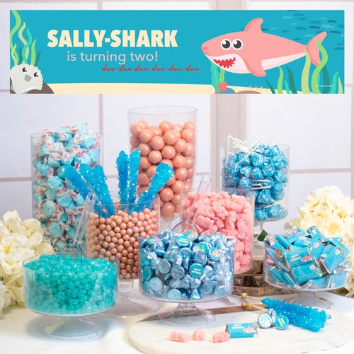 Personalized Deluxe Shark Birthday Candy Buffet - Pink Sharks